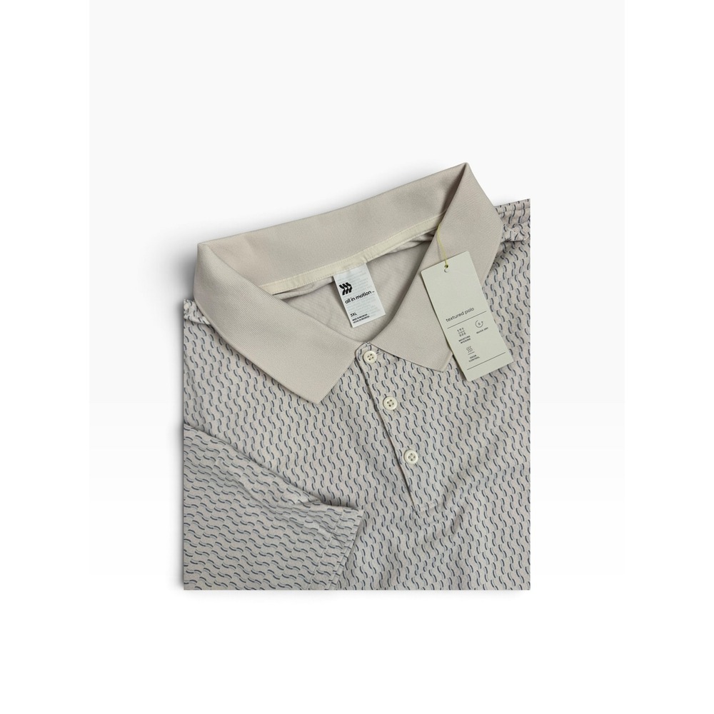 All In Motion Mens Textured Short Sleeve Polo Shirt Cream Blue Pattern 3XL New